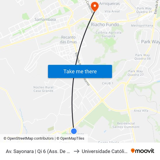 Av. Sayonara | Qi 6 (Ass. De Deus Gama Leste) to Universidade Católica De Brasília map