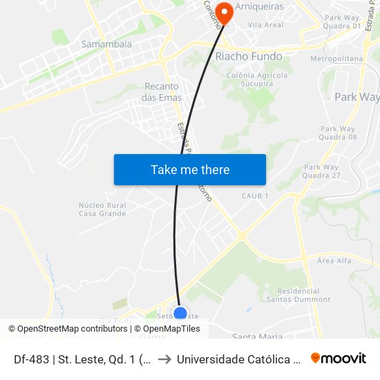 Df-483 | St. Leste, Qd. 1 (Uniceplac) to Universidade Católica De Brasília map