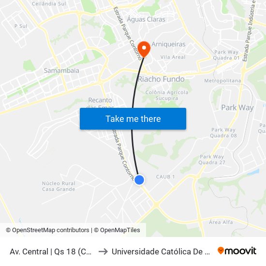 Av. Central | Qs 18 (Ced 01) to Universidade Católica De Brasília map
