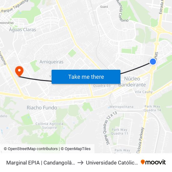 Marginal EPIA | Candangolândia «OPOSTO» to Universidade Católica De Brasília map