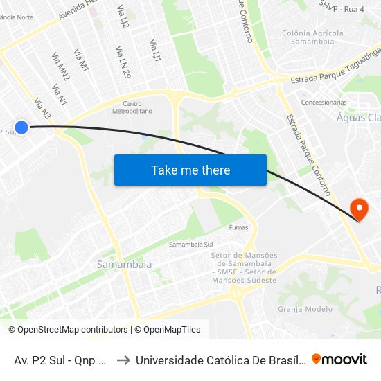 Av. P2 Sul - Qnp 14 to Universidade Católica De Brasília map