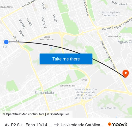Av. P2 Sul - Eqnp 10/14 (Supercei) to Universidade Católica De Brasília map