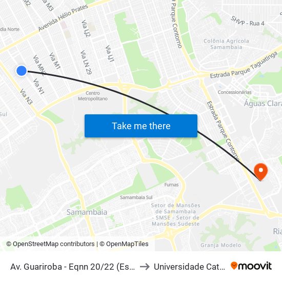 Av. Guariroba - Eqnn 20/22 (Escola Técnica De Ceilândia) to Universidade Católica De Brasília map