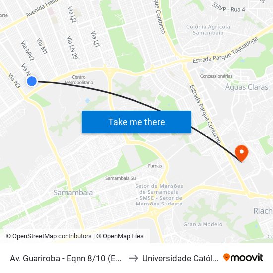 Av. Guariroba - Eqnn 8/10 (Estação Ceilândia Sul) to Universidade Católica De Brasília map