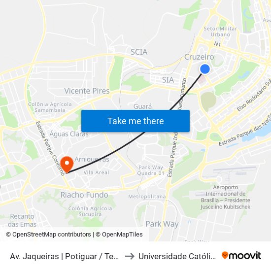 Av. Jaqueiras | Potiguar / Terminal do Cruzeiro to Universidade Católica De Brasília map