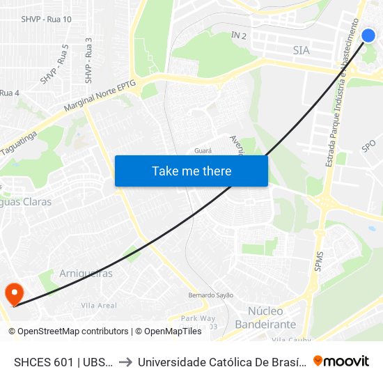 SHCES 601 | UBS 1 to Universidade Católica De Brasília map