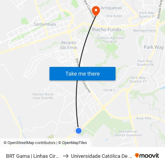 BRT Gama | Linhas Circulares to Universidade Católica De Brasília map