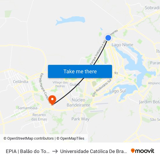 EPIA | Balão do Torto to Universidade Católica De Brasília map