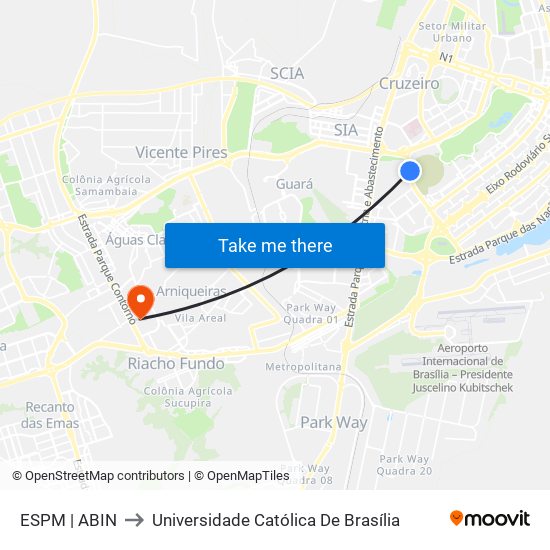 ESPM | ABIN to Universidade Católica De Brasília map