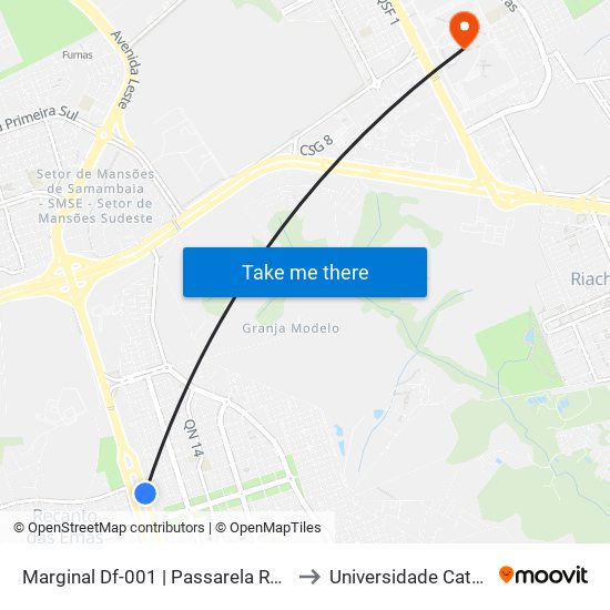 Marginal Df-001 | Passarela Recanto-Riacho II (Riacho) to Universidade Católica De Brasília map