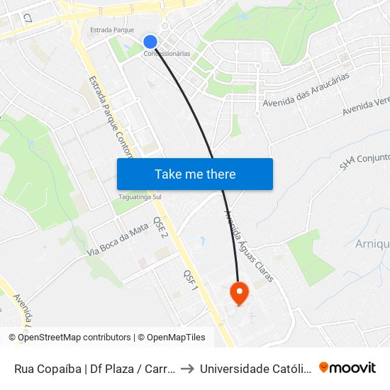 Rua Copaíba | Df Plaza / Carrefour / Sam's Club to Universidade Católica De Brasília map