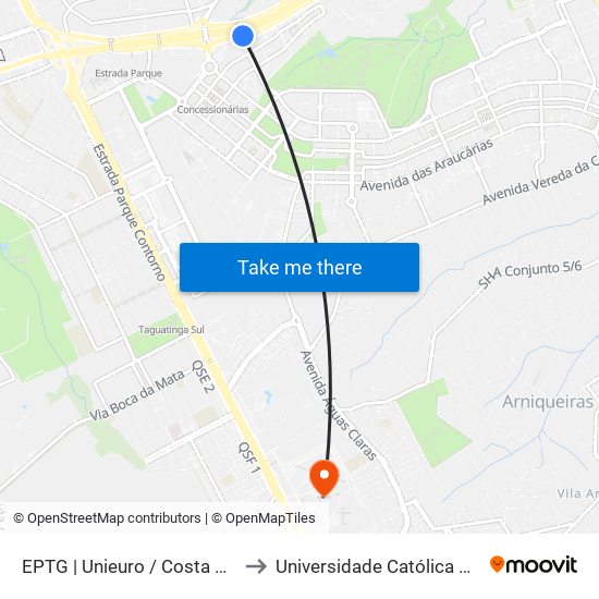 EPTG | Unieuro / Costa Atacadista to Universidade Católica De Brasília map