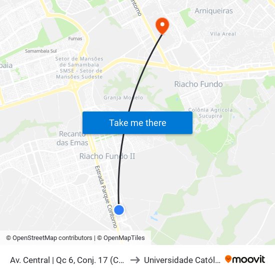 Av. Central | Qc 6, Conj. 17 (Centro De Saúde N° 4) to Universidade Católica De Brasília map