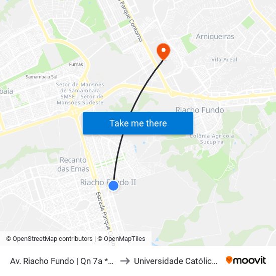 Av. Riacho Fundo | Qn 7a *Lado Oposto* to Universidade Católica De Brasília map
