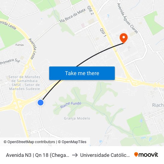 Avenida N3 | Qn 18 (Chegada Ao Riacho) to Universidade Católica De Brasília map