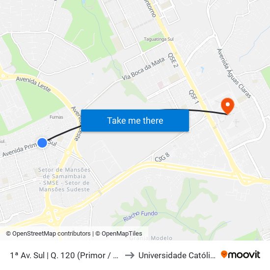 1ª Av. Sul | Q. 120 (Primor / Lojas Americanas) to Universidade Católica De Brasília map