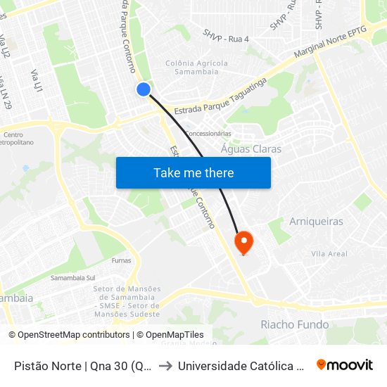 Pistão Norte | Qna 30 (Quiosques) to Universidade Católica De Brasília map