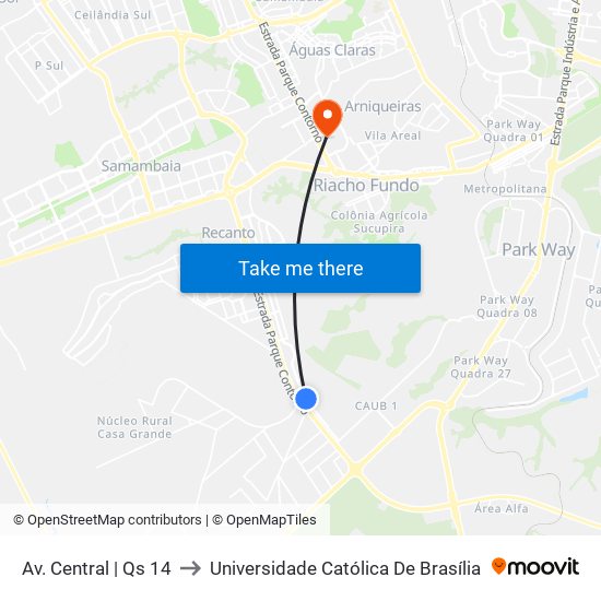 Av. Central | Qs 14 to Universidade Católica De Brasília map
