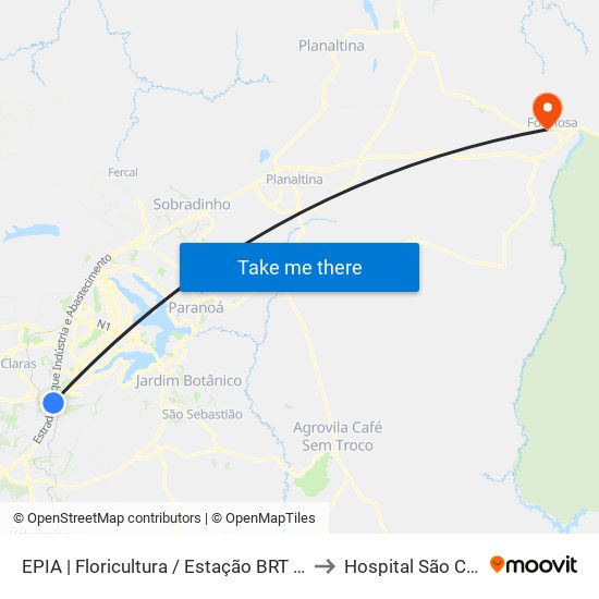 EPIA | Floricultura / Estação BRT Park Way to Hospital São Camilo map