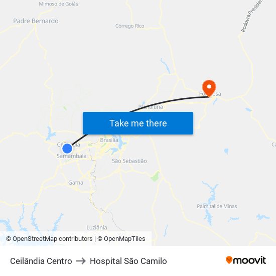 Ceilândia Centro to Hospital São Camilo map