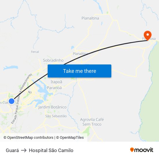 Guará to Hospital São Camilo map