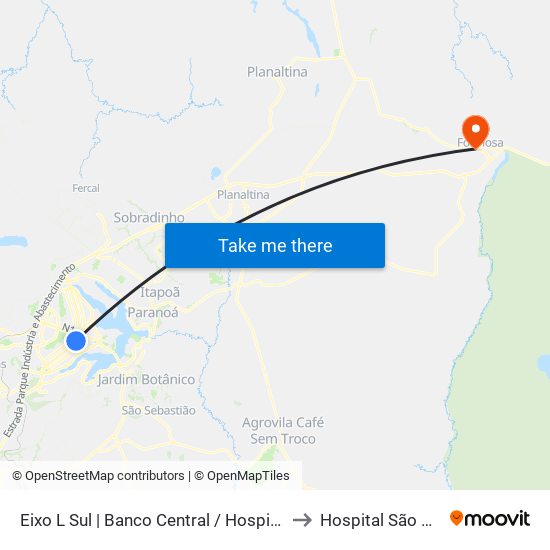 Eixo L Sul | Banco Central / Hospital de Base to Hospital São Camilo map