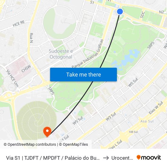Via S1 | TJDFT / MPDFT / Palácio do Buriti to Urocentro map