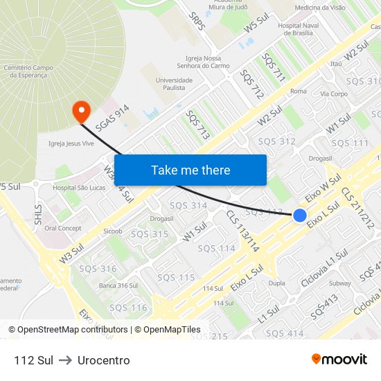 112 Sul to Urocentro map