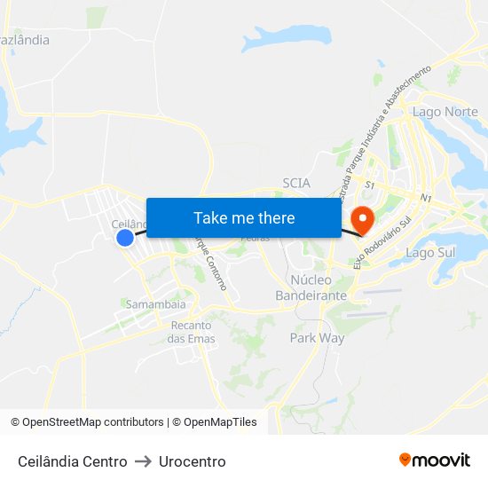 Ceilândia Centro to Urocentro map