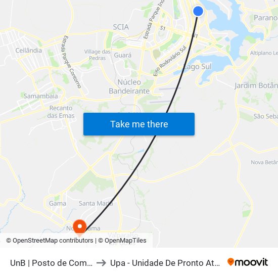UnB | Posto de Combustíveis / Subway to Upa - Unidade De Pronto Atendimento De Novo Gama map
