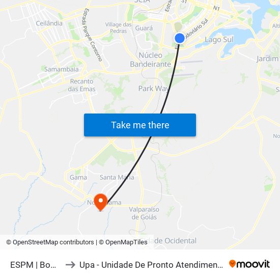 ESPM | Bombeiros to Upa - Unidade De Pronto Atendimento De Novo Gama map