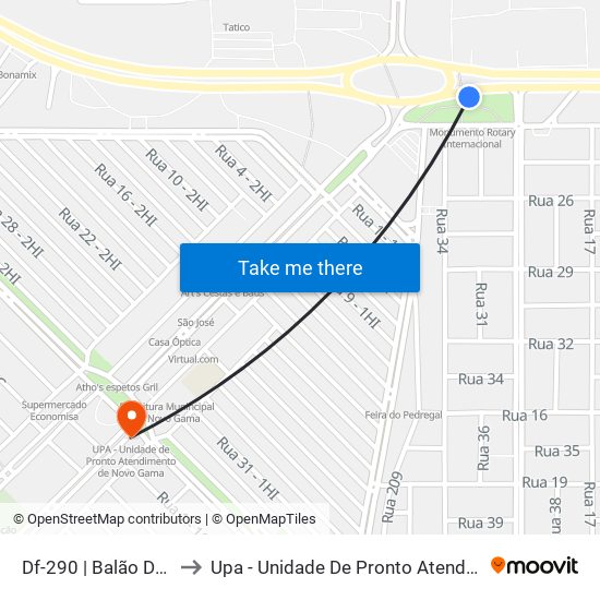 Df-290 | Balão Do Novo Gama to Upa - Unidade De Pronto Atendimento De Novo Gama map