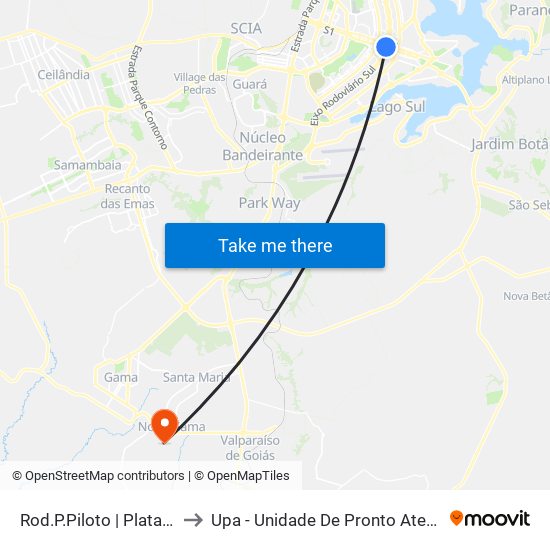 Rod.P.Piloto | Plataforma D (Box 16) to Upa - Unidade De Pronto Atendimento De Novo Gama map