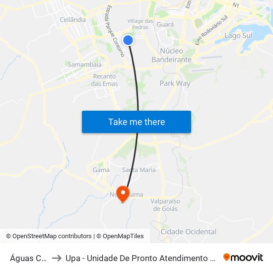 Águas Claras to Upa - Unidade De Pronto Atendimento De Novo Gama map