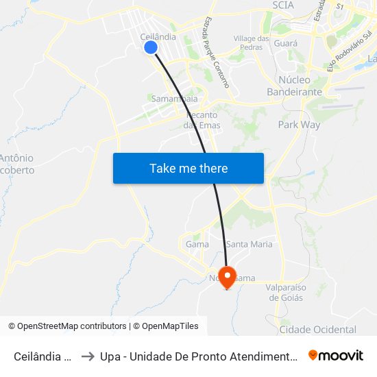 Ceilândia Centro to Upa - Unidade De Pronto Atendimento De Novo Gama map