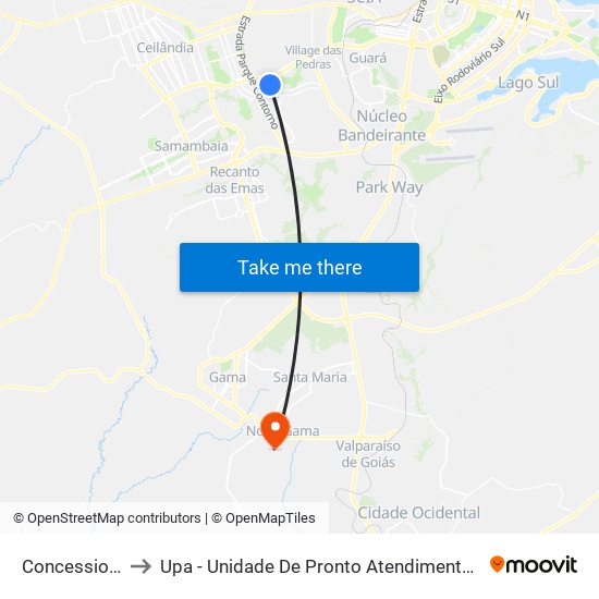 Concessionárias to Upa - Unidade De Pronto Atendimento De Novo Gama map