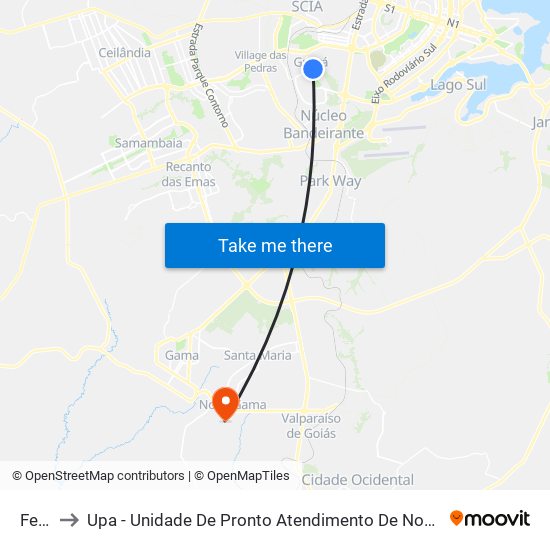 Feira to Upa - Unidade De Pronto Atendimento De Novo Gama map