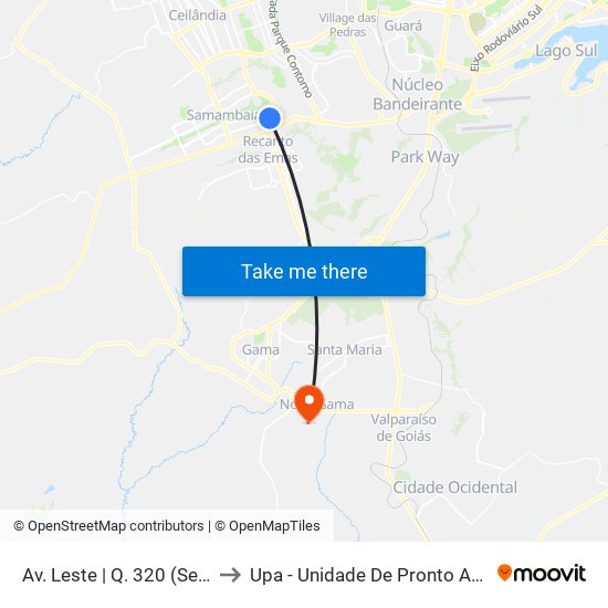 Av. Leste | Q. 320 (Setor De Mansões Q. 3) to Upa - Unidade De Pronto Atendimento De Novo Gama map