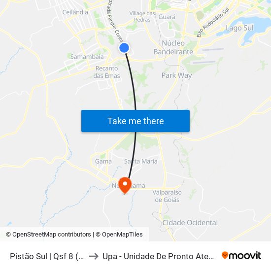 Pistão Sul | Qsf 8 (Colégio Objetivo to Upa - Unidade De Pronto Atendimento De Novo Gama map