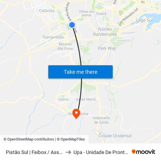 Pistão Sul | Feibox / Assaí / Leroy Merlin / Pátio Capital to Upa - Unidade De Pronto Atendimento De Novo Gama map