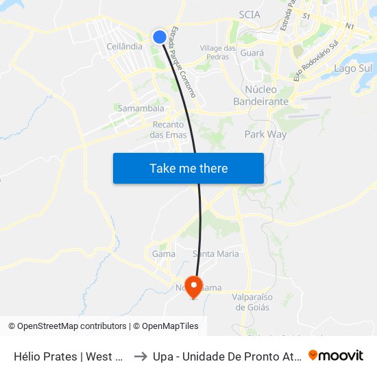 Hélio Prates | West Carnes / Taguacenter to Upa - Unidade De Pronto Atendimento De Novo Gama map