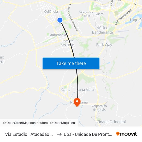 Via Estádio | Atacadão / Dca II / Rodoviária / Estádio to Upa - Unidade De Pronto Atendimento De Novo Gama map