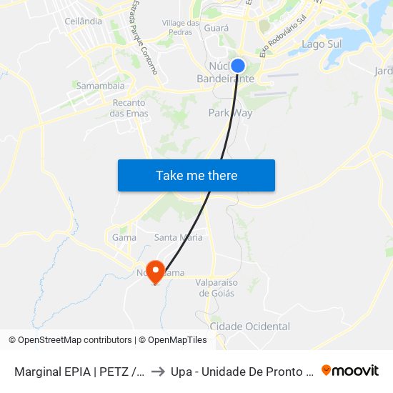 Marginal EPIA | PETZ / Premier Nissan & Renault to Upa - Unidade De Pronto Atendimento De Novo Gama map