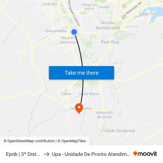 Epnb | 3º Distrito Der-Df to Upa - Unidade De Pronto Atendimento De Novo Gama map