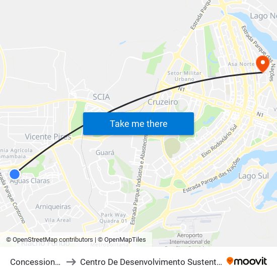 Concessionárias to Centro De Desenvolvimento Sustentável - Cds map