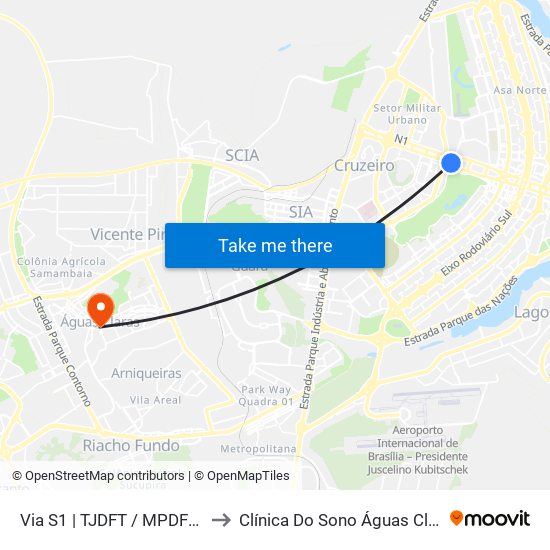 Via S1 | TJDFT / MPDFT / Palácio do Buriti to Clínica Do Sono Águas Claras - Taguatinga - Df map