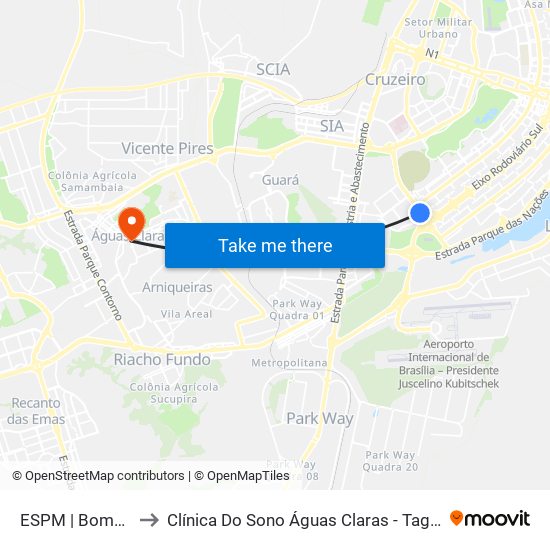 ESPM | Bombeiros to Clínica Do Sono Águas Claras - Taguatinga - Df map