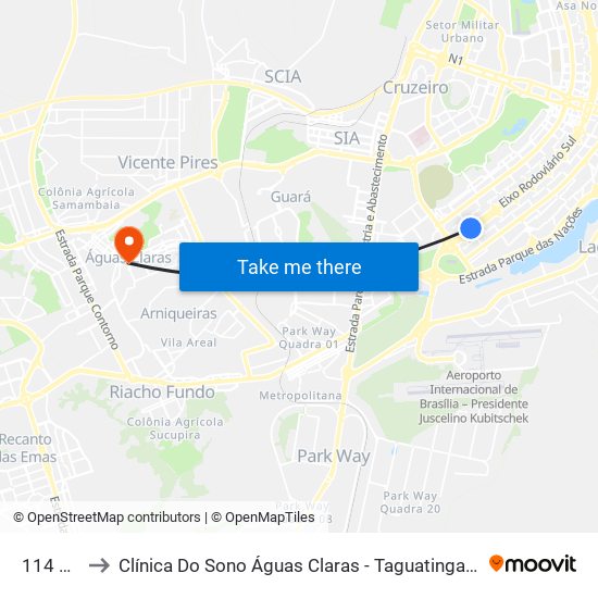 114 Sul to Clínica Do Sono Águas Claras - Taguatinga - Df map