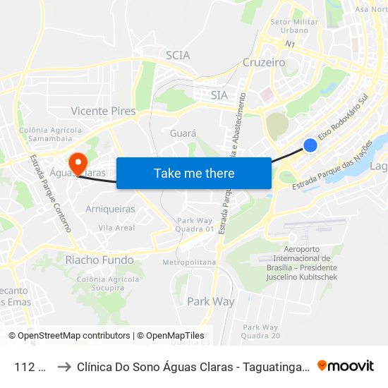 112 Sul to Clínica Do Sono Águas Claras - Taguatinga - Df map