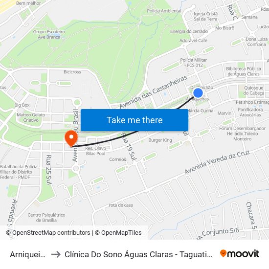 Arniqueiras to Clínica Do Sono Águas Claras - Taguatinga - Df map